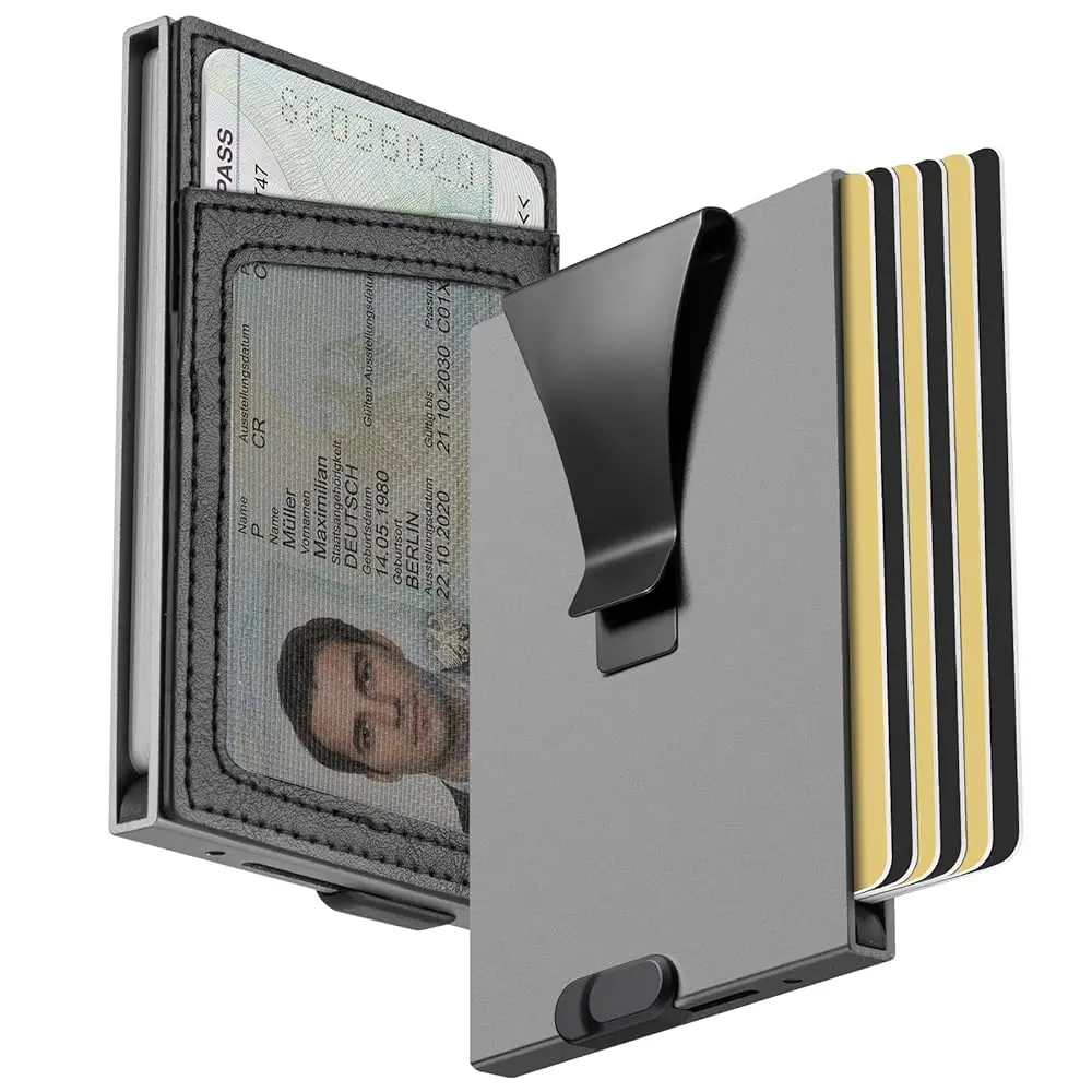 

Slim Front Pocket Card Holder for Daily Commute & Travel, Minimalist RFID Blocking Mens Wallet for 4-6 Cards and 1 ID - Pop U