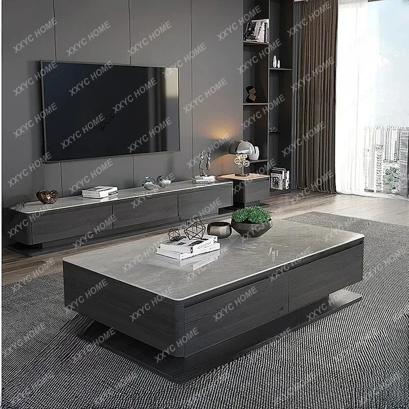 XXmodern simple rock slab coffee table living room household small apartment solid wood square coffee table
