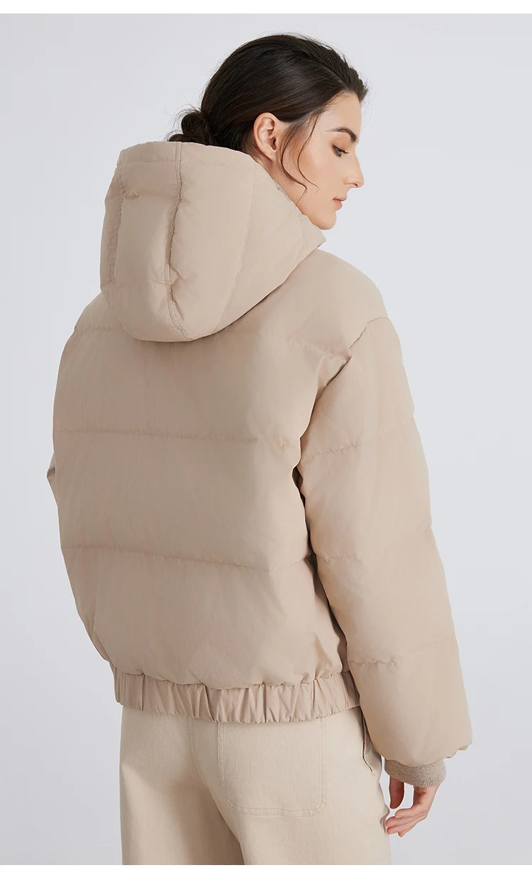 BC869 Rollkragenjacke mit Kapuze, Reißverschluss und Knopfleiste, 100% Kaschmir, leichte Luxus-Daunenjacke aus weißem Gänsedaunen für Damen – Detail 7
