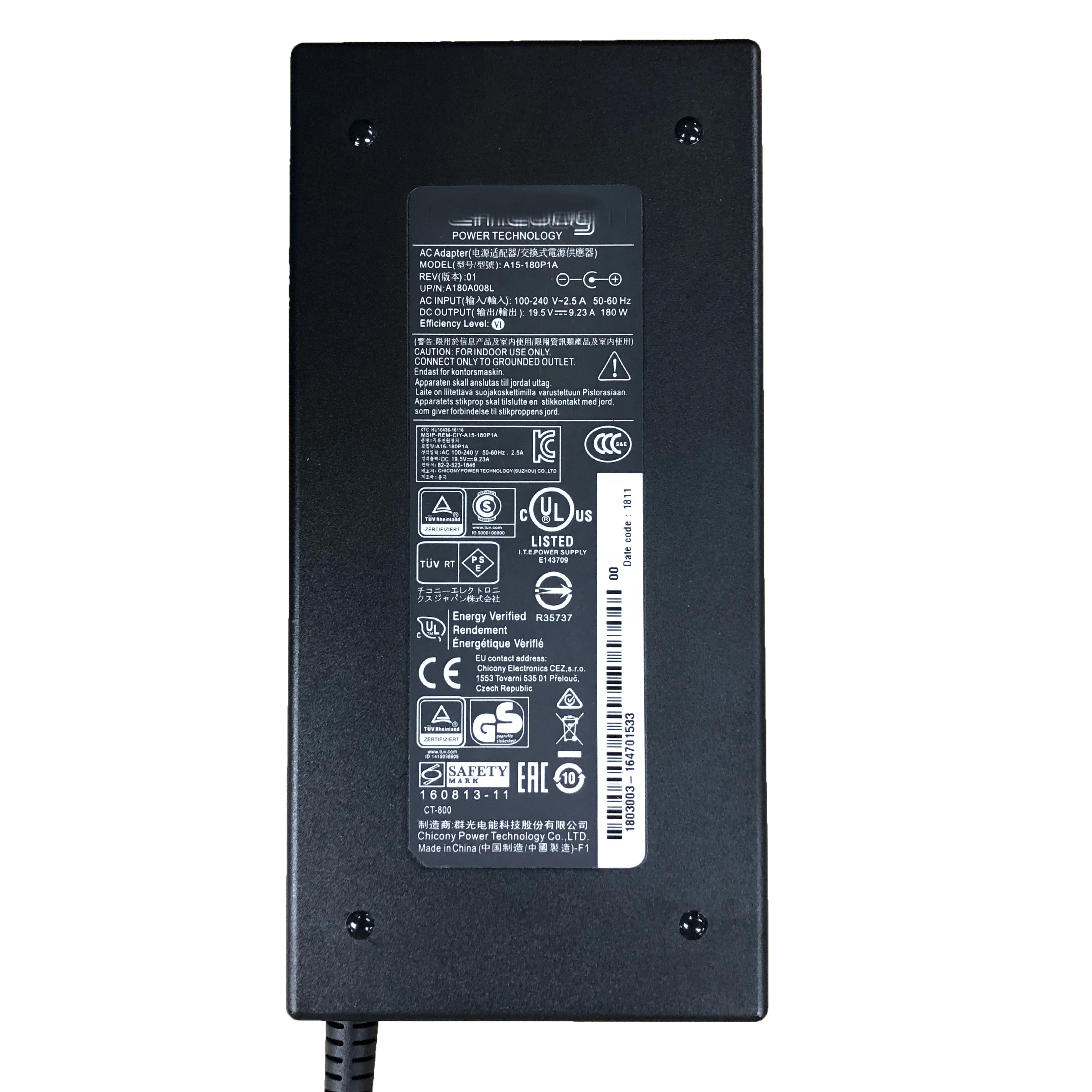 Imagem -03 - Original Novo Chicônia Adaptador de Energia A15-180p1a para Clevo P950hr N850hp6 Msi Gs63vr Gs43vr 19.5v 9.23a 180w 5.5x2.5 mm A17180p4a