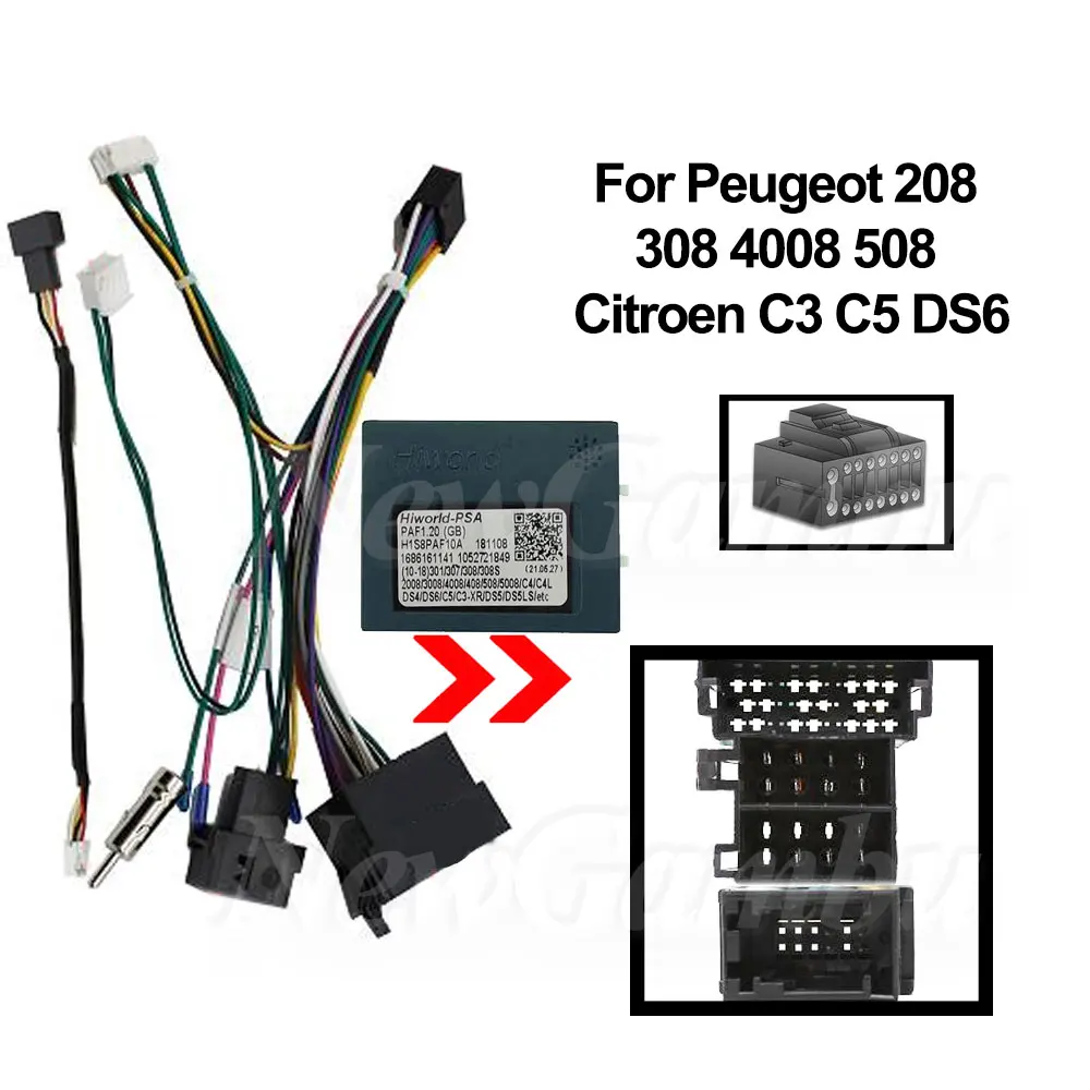 

16 Pin For Peugeot 208 308 4008 508 Citroen C3 C5 DS6 Canbus Cable Android Player Power Cable Audio Adaptor Dash Trim kit Facia