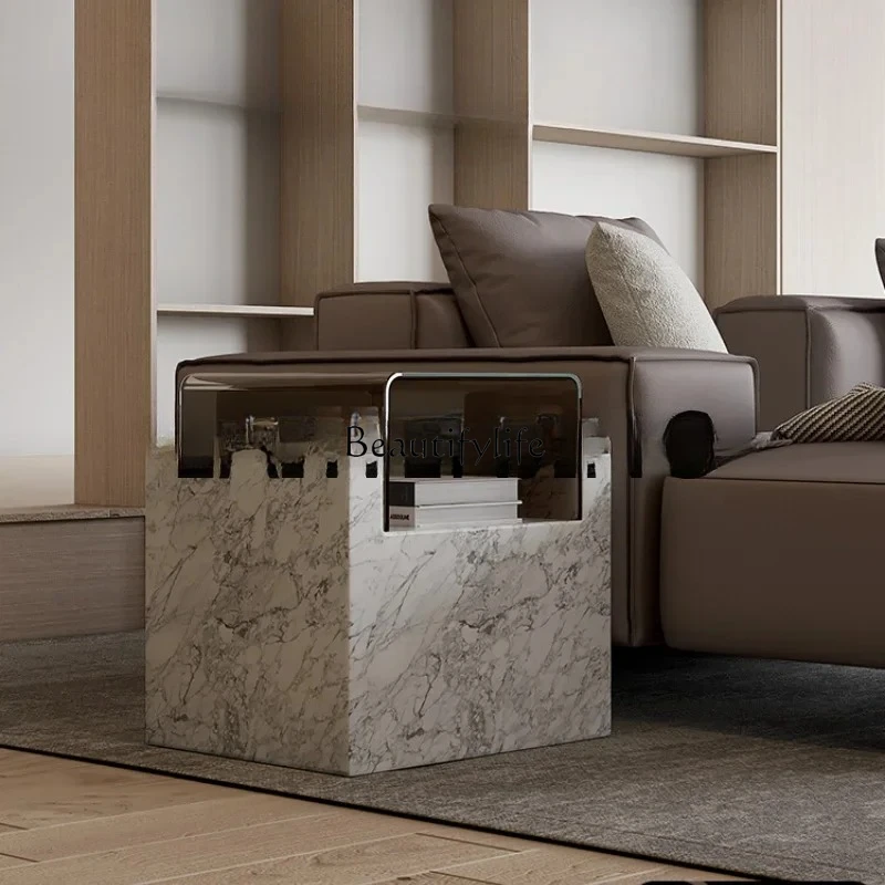 

FGTavolino in marmo naturale minimalista di lusso leggero italiano tavolino ad angolo creativo moderno e minimalista per soggior