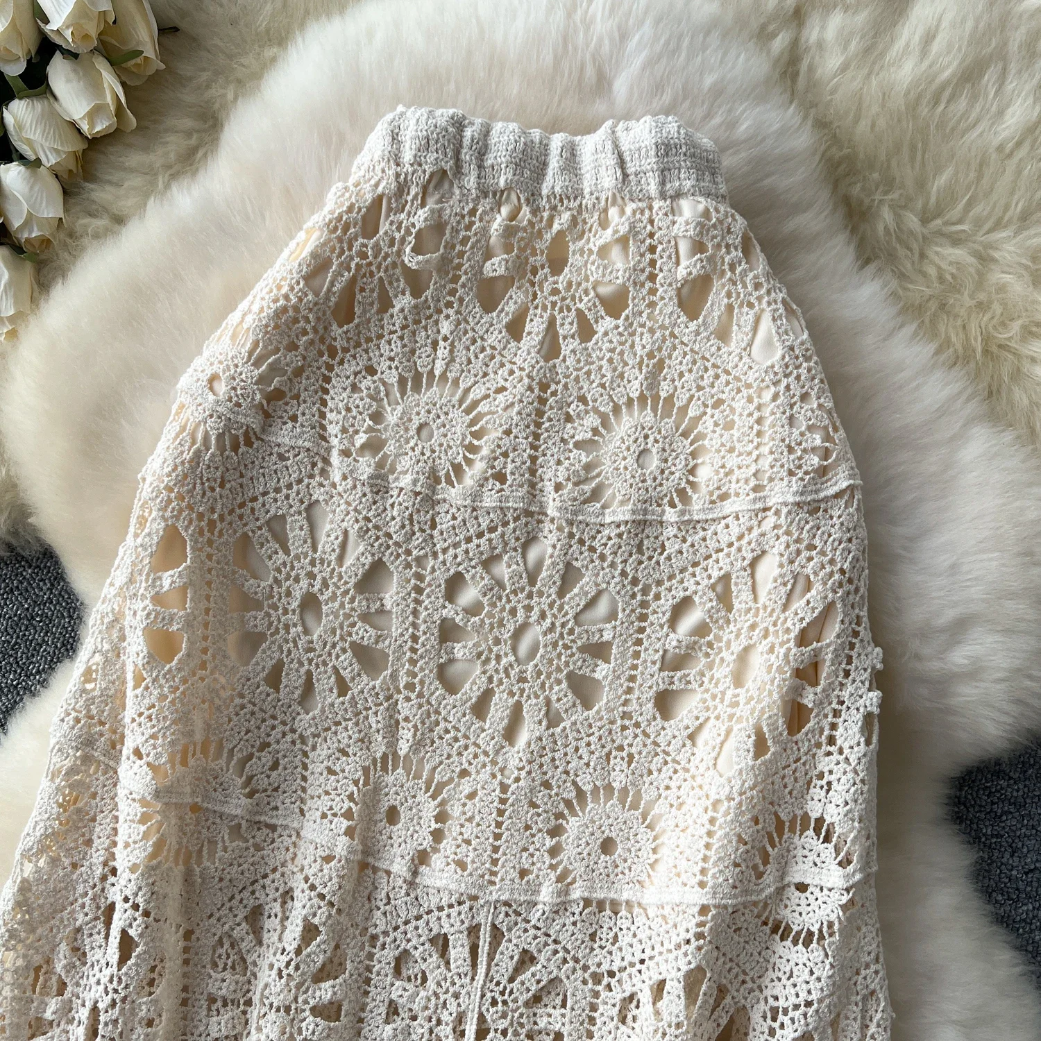 bohemian Chic cut out knit sweet High Waist loose Full Skirt Party Fashion Vintage  A-line Skirt summer korean fashion basics