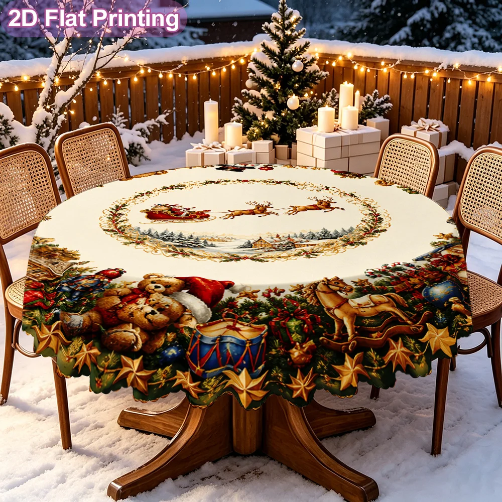 Santa reindeer sleigh wreath decorative printed tablecloth for family dining room arrangements
