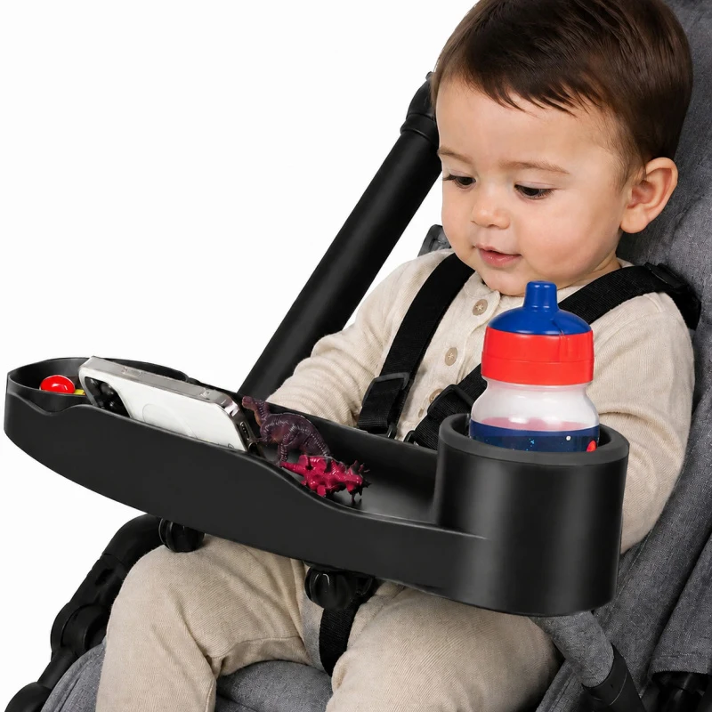 Removable Baby Pushchair Dining Tray Universal Fit Multifunctional Snack Table with Cup Storage Rack for Outdoor Travel
