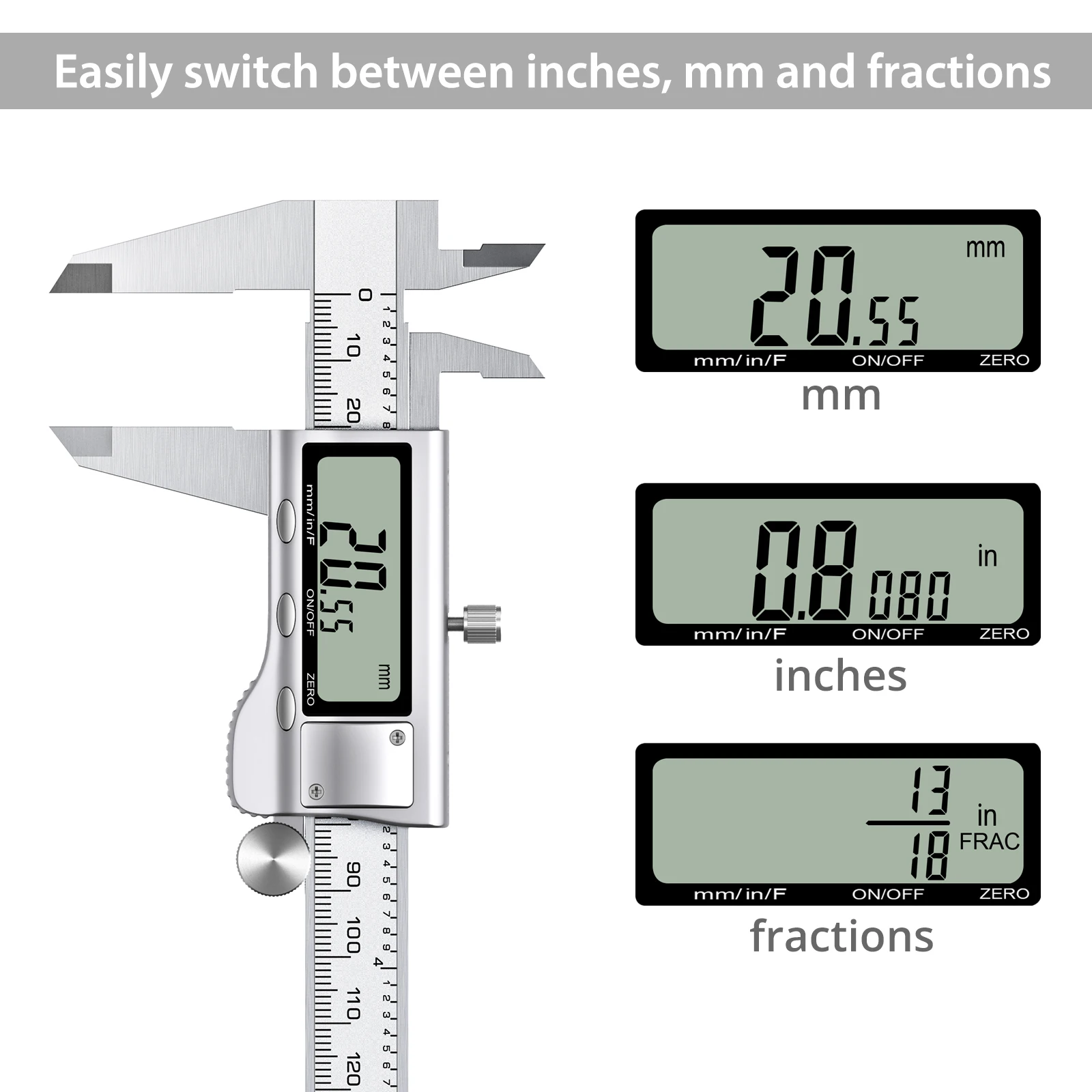 Proster Digital Vernier Caliper 150mm/6Inch Stainless Steel Electronic Caliper Fractions/Inch/Metric Conversion Measuring Tool