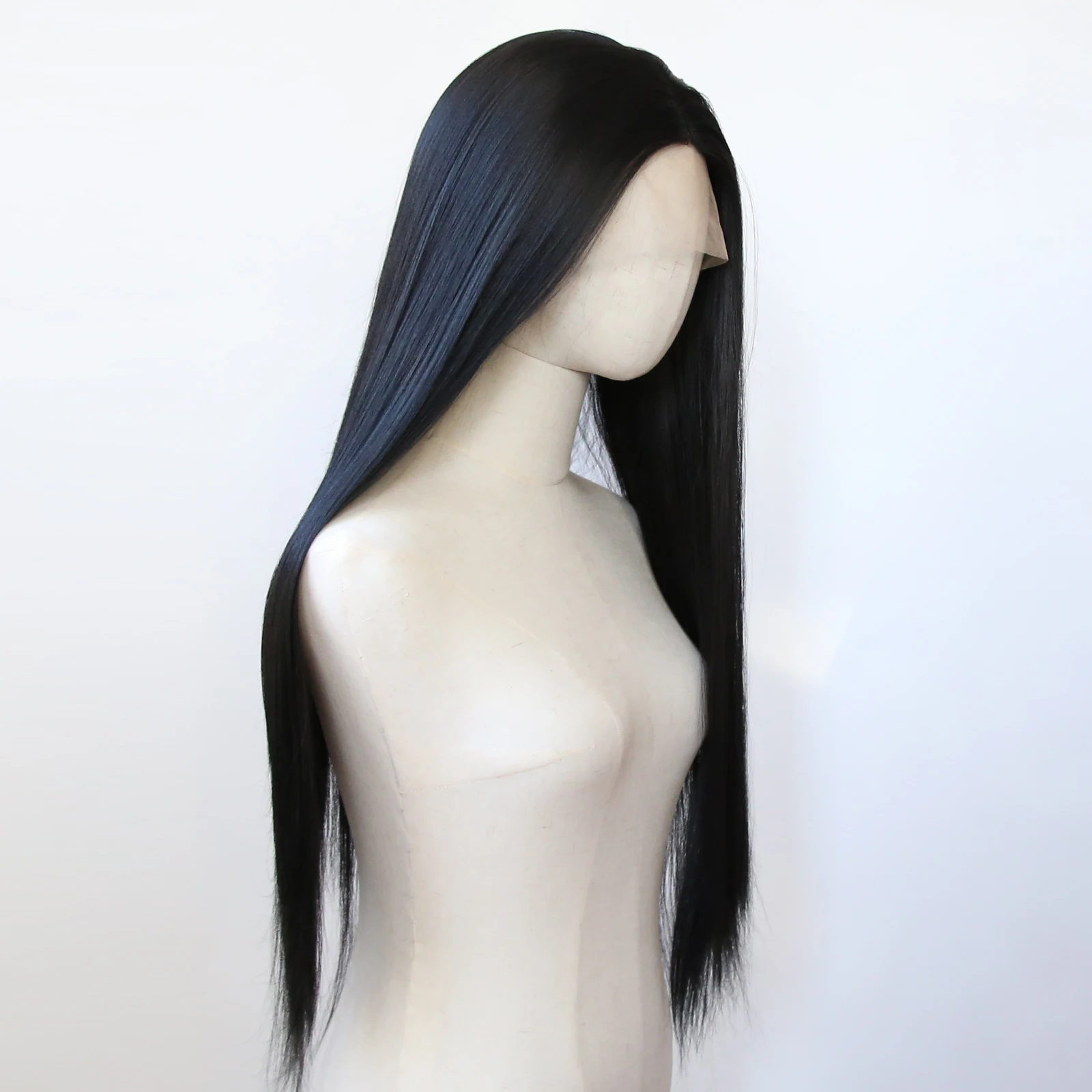 Yaki Straight Black Synthetic Lace Front Wig Long Kinky Straight Jet Black Synthetic Wig Pre Plucked Heat Resistant Hair Wig