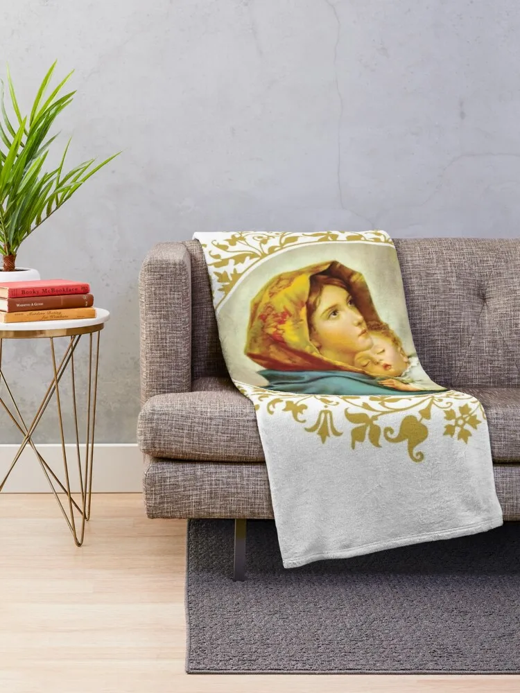 Virgin Mary with Jesus Child Throw Blanket Sofas Oversized Throw Blanket Furry Blanket