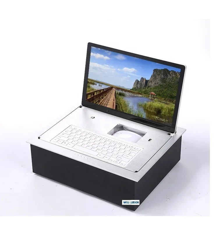 

Aluminum Alloy 15.6 Inch Customized Flip Screen Computer Table Office Electric Monitor Lift Meeting Table With Monitors