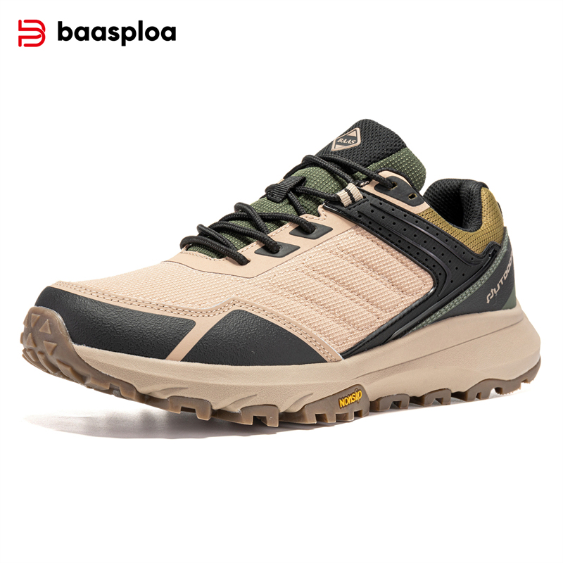  Baasploa Men Hiking Shoes New Leather Outdoor Sneakers Anti Splash Water Fashion Comfort Walking Shoes Non-Slip Outdoor Lace-Up 