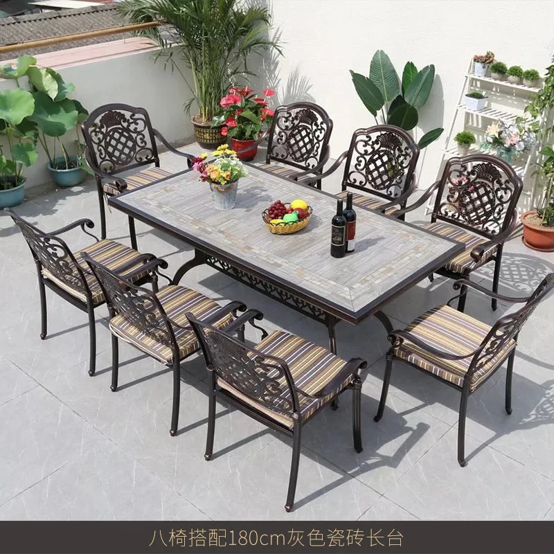 

Outdoor furniture cast aluminum tables and chairs outdoor garden patio electric barbecue charcoal barbecue table combination