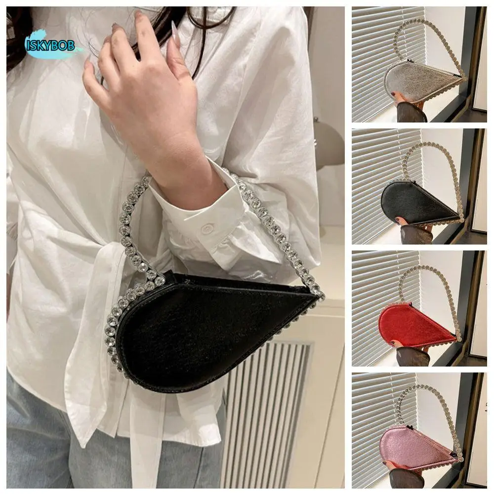 

Rhinestone Evening Banquet Bag Wrist Bag Large Capacity Love Shape Handbag Metal Handle Messenger Purse Ladies Clutch Bag