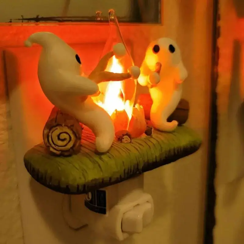 Ghost Nightlight Campfire Night Lights Cute Halloween Faux Ghost Bonfire Dusk Night Lights Plug Into Wall For Bedroom Wall