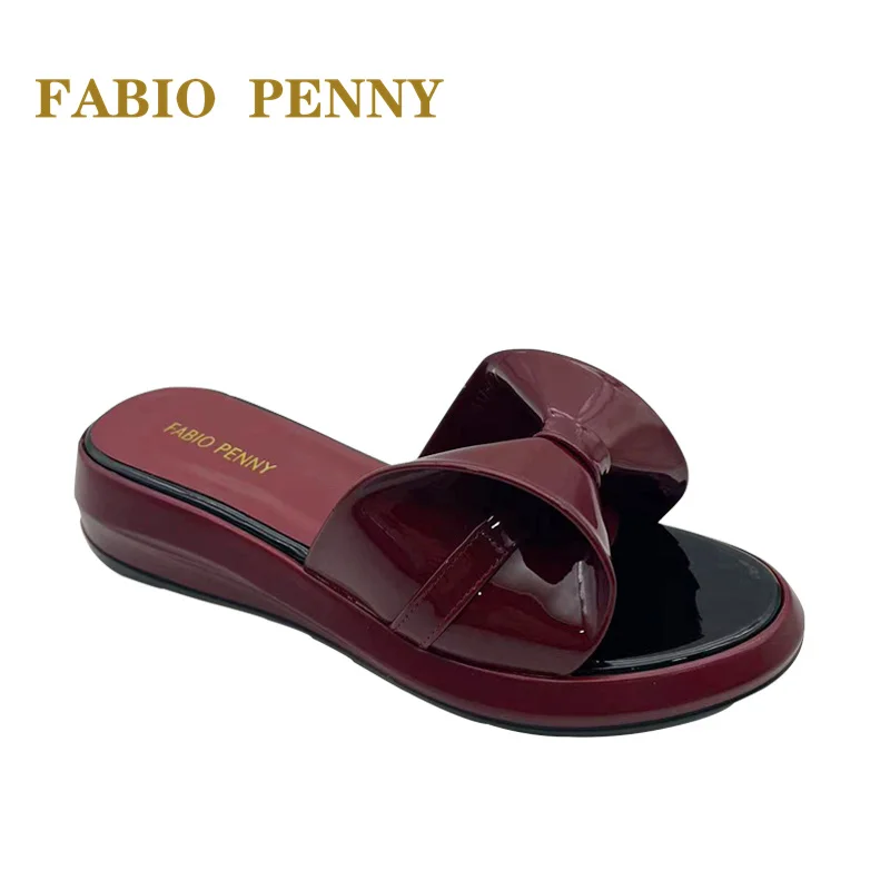 FABIO PENNY\'s latest stylish Luxury Women\'s comfortable pu Thick sole Fashion bow slippers