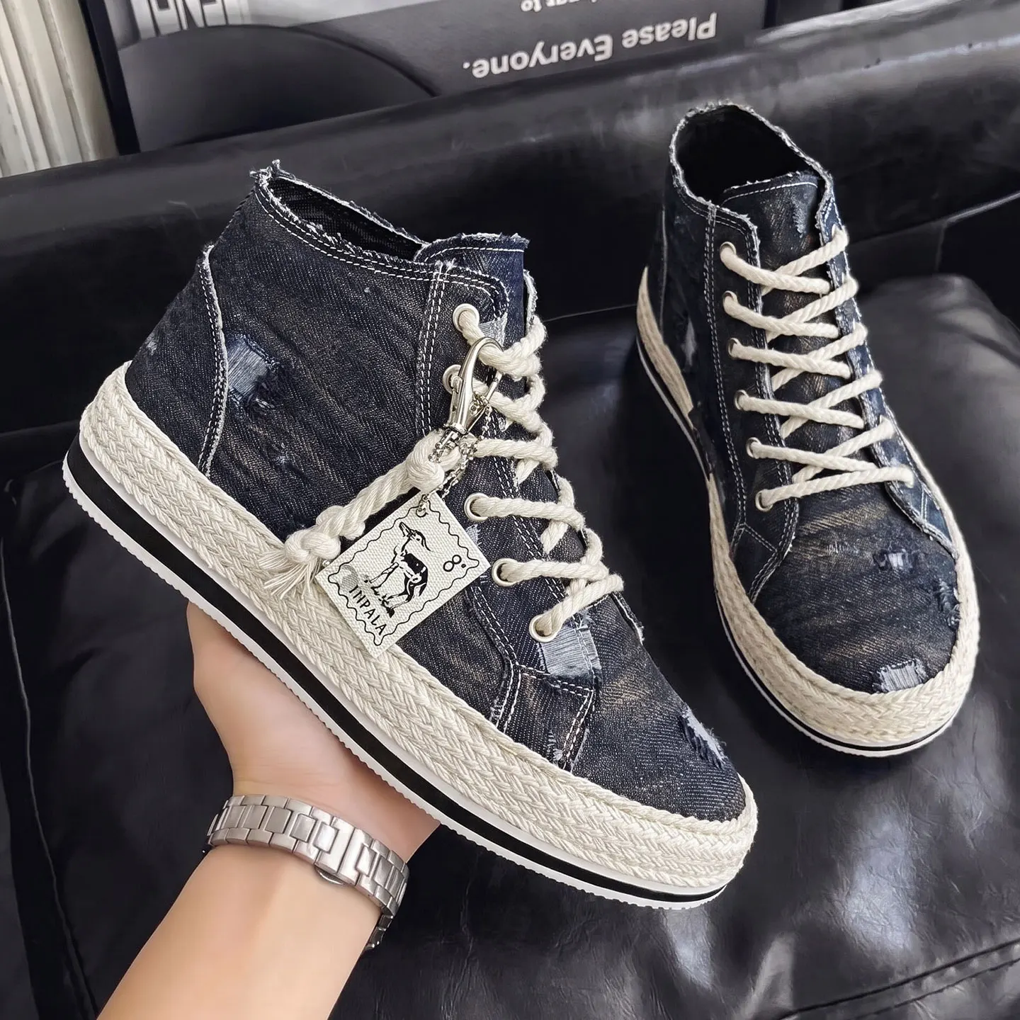 2026 Spring New High Top Men's Shoes Niche Design Casual Board Shoes Washed Color Fly Weave Sports Fashion Trend Chunky sneakers