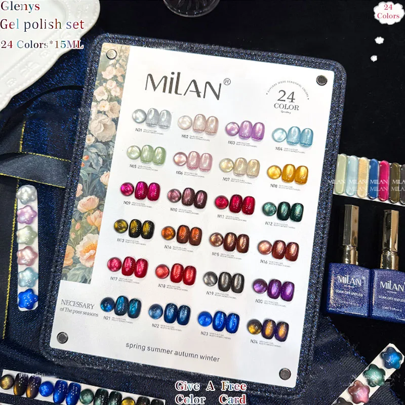 Glenys 24 color cat's eye nail polish gel net red popular immersion gel color matching card nail shop essential varnish set
