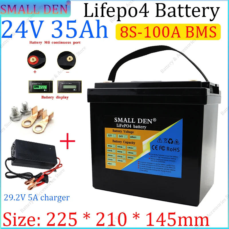 

Новая аккумуляторная батарея LiFePO4 24 В, 35 Ач, встроенная BMS, мощная тележка для гольфа «сделай сам», портативная батарея для хранения энергии + зарядное устройство