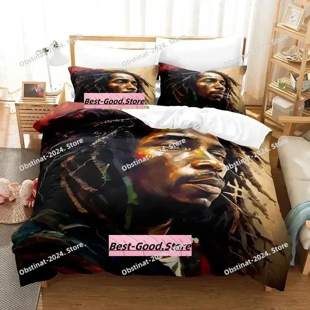 Retro Bob Marley lion 3D Printing Comforter Bedding Set,Duvet Cover Bed Set Quilt Cover Pillowcase,King Queen Size Bedding Set