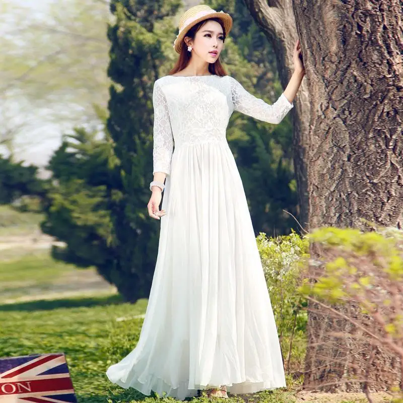 

Модное женское платье с круглым вырезом и длинным рукавом для вечеринок, весна-лето 2026, офисное платье, однотонное, А-силуэт, приталенное, из шифона, TS914