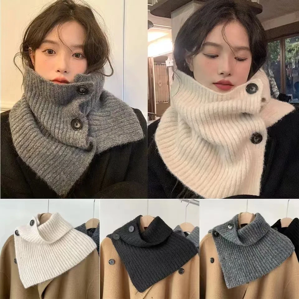 

Solid Color Knitted Scarf Shawl Soft Knitted Neckerchief Wrap Cross Scarf Girls