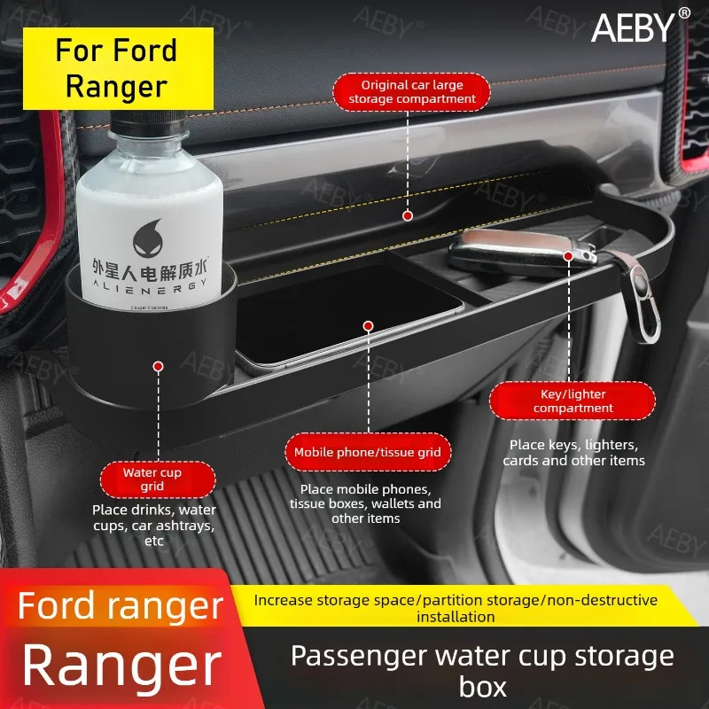 For Ford Ranger 2022-2026 car cup holder tray table,Seat gap filler storage box,Storage box multifunctional table stand,interior
