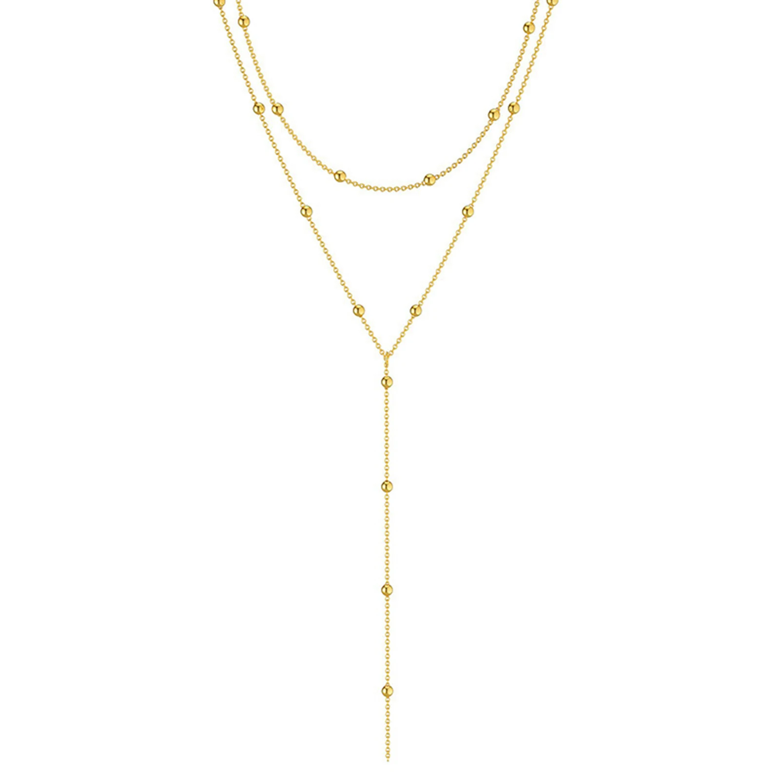 Gold Plated Lariat Necklace for Women, Double Laryered Long Chain Drop Pendant Choker Necklaces Fashion Gifts image 3