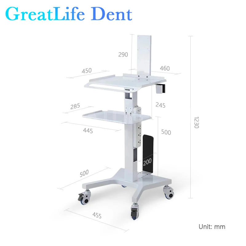 GreatLife Medical Dental Scanner Cart Trolley Stand Lab Equipment Silent Wheel Oral 3D Scanner Holder With Bracket Tray Holder