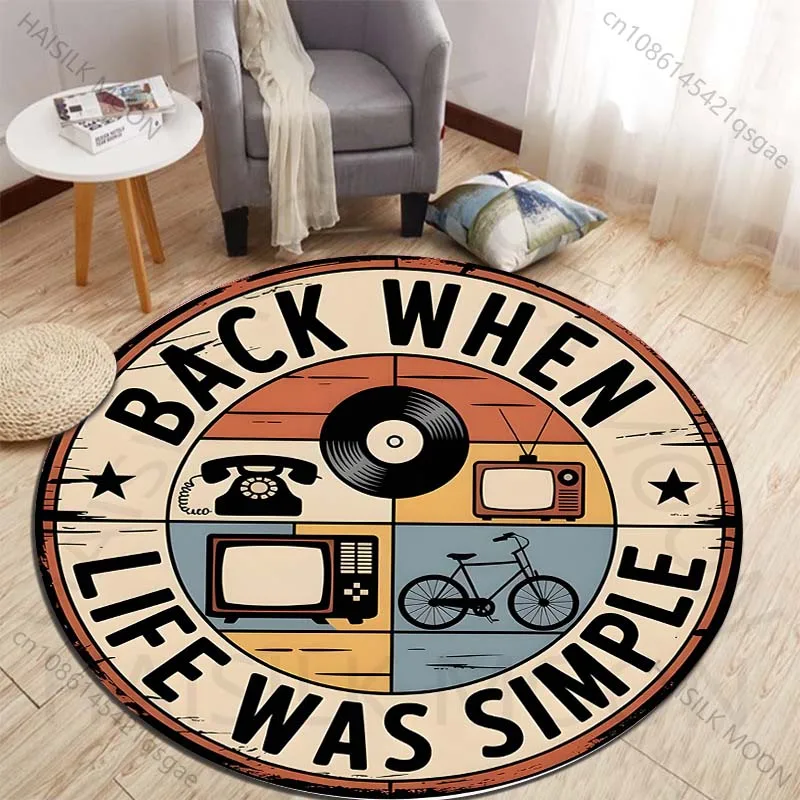 Nostalgic symbols of a simple life Printed round carpet living room sofa table large pet mat soft round carpet home decor
