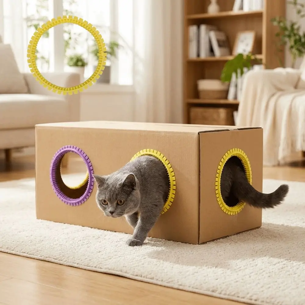 Plastic Cat Tunnel Brush Hair Reduction Professional Cat DIY Rubbing Ring Soft Tooth Cat Self Groomer Cardboard Box