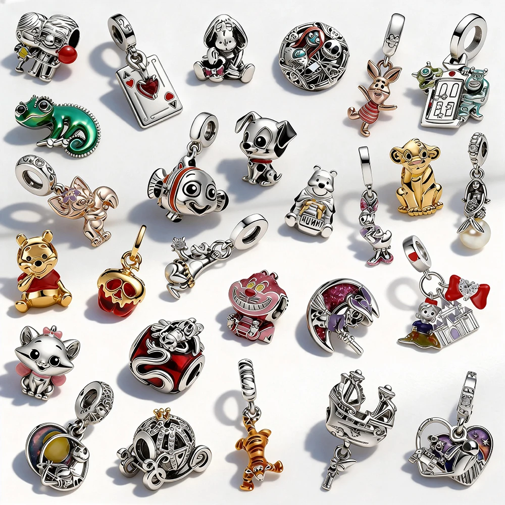 Abalorios de plata de ley 925 de DISNEY, Winnie the Pooh, Blancanieves, Tangled, compatibles con pulseras o collares, para mujer, fabricación de joyas DIY