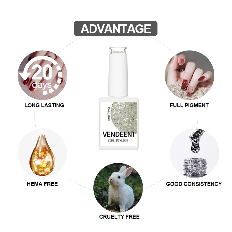 Vendeeni TPO HEMA Free Top High Density Pigment 36Color Platinum Gel Polish Nail Art UV Led Nail Gel Polish