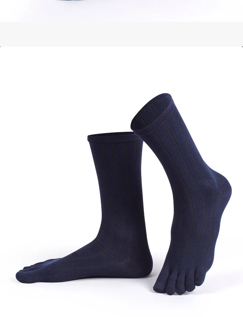 1/5 Paar Herren Baumwoll-Sportsocken in Schwarz und Grau, Einfarbig mit Streifen, Schweißableitend, Elastisch, Hohe Fünf-Finger-Radsocken – Detail 3