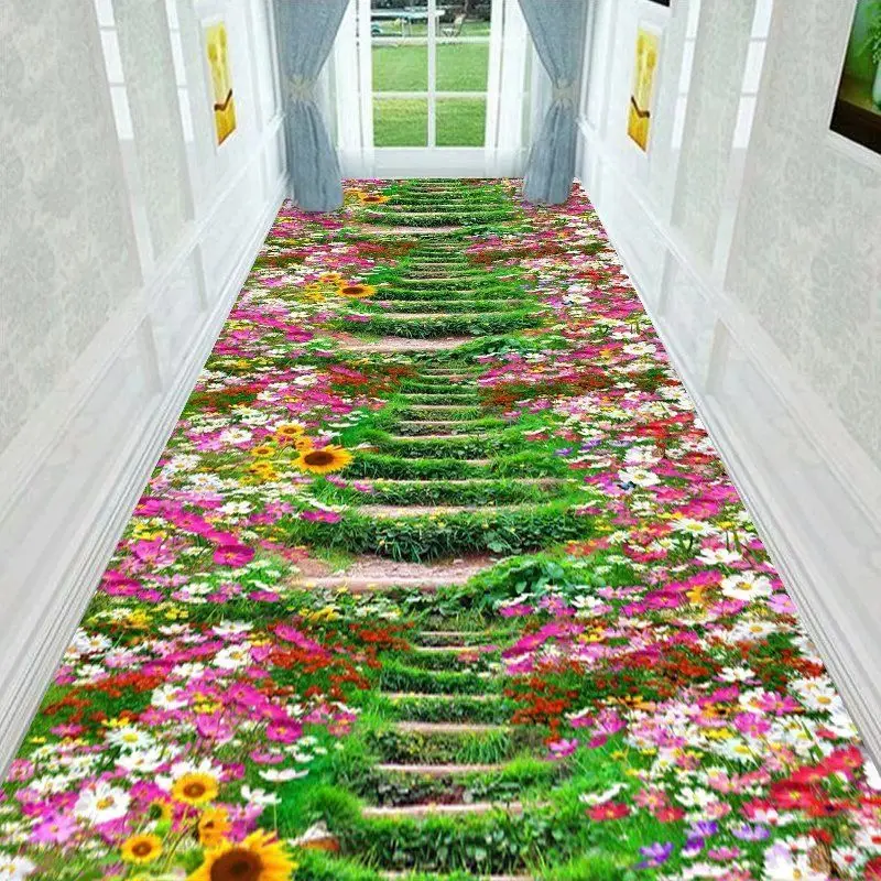 3D Corridor Green Garden Path Long Carpet Living Room Decoration Home Aisle Non-Slip Floor Mats Modern Luxury Entryway Decor Rug