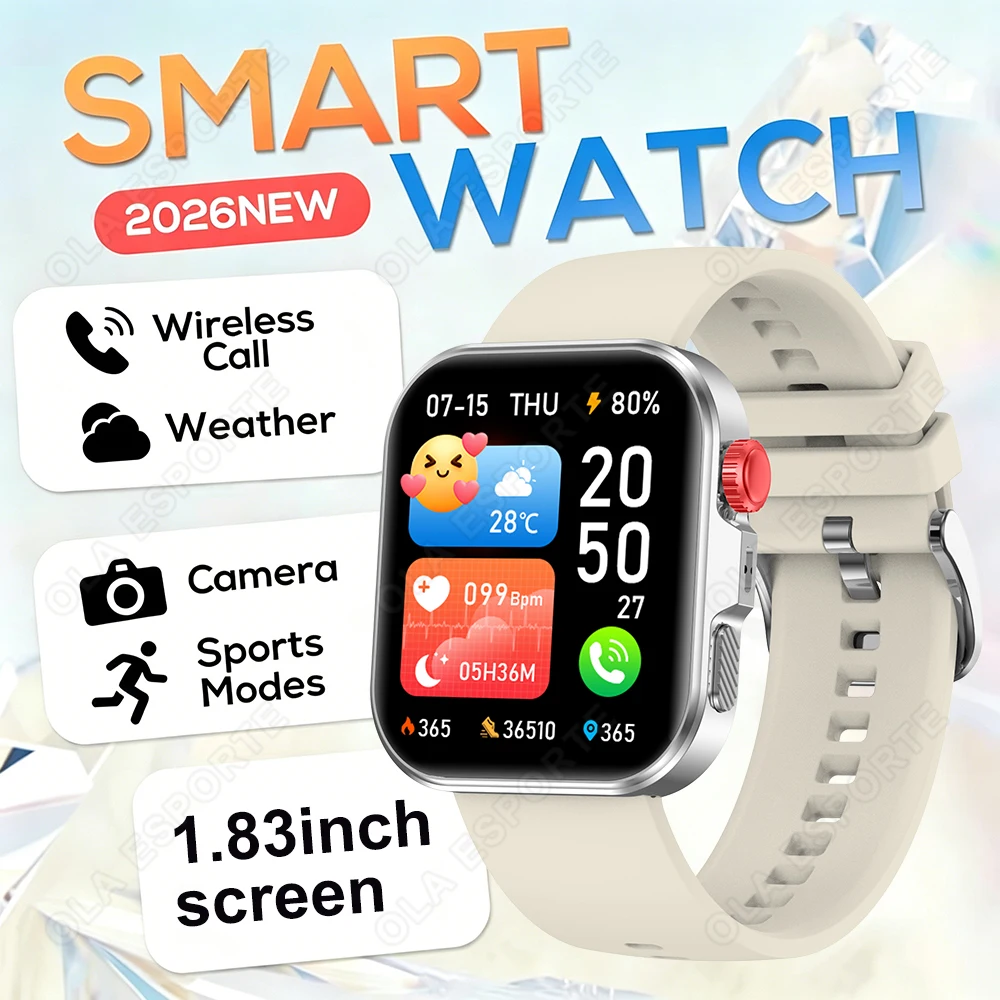 

Smart Watch 2026 1.83'' HD Screen AMOLED for Android/IOS Sports Health Monitor Bluetooth Call Voice Assistant For Men Women HW12