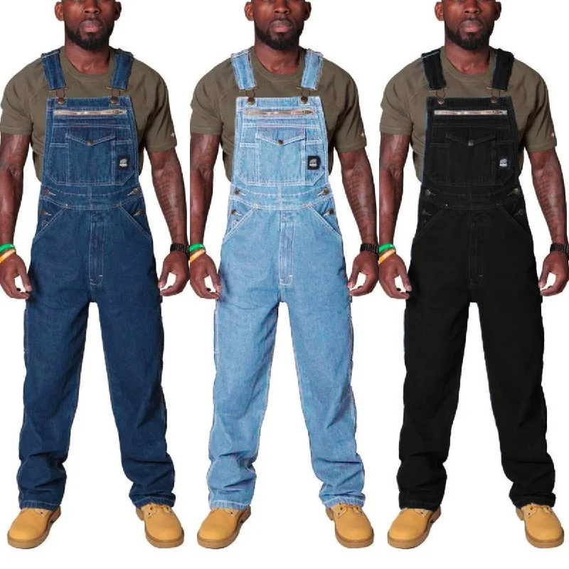 

Men's Fashion Cargo Jeans Bib Overalls High Street Denim Jumpsuits Washed Workwear Suspender Pants For Male Big Size 5XL
