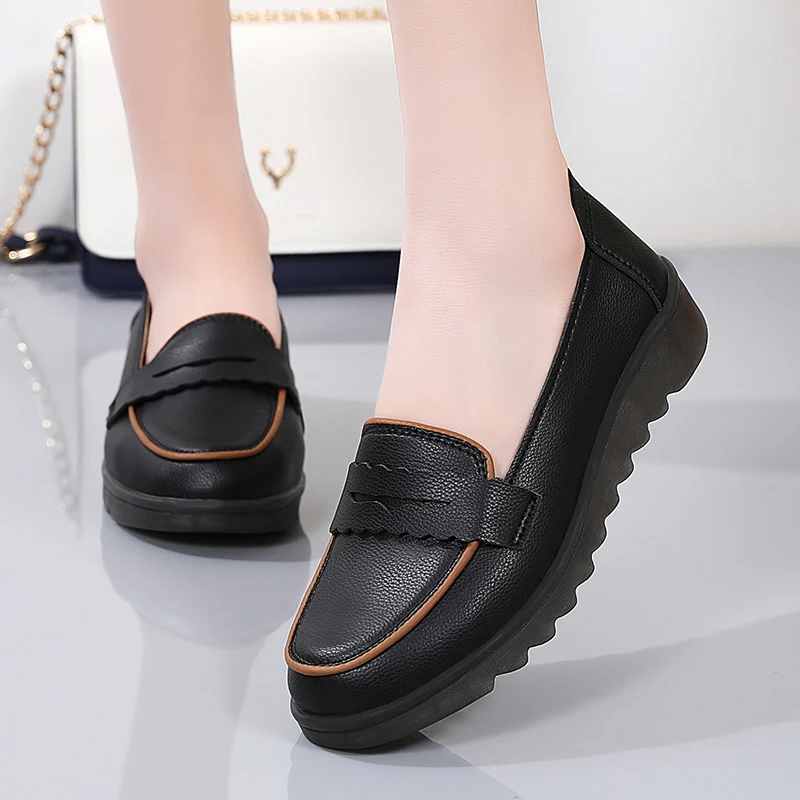 Women Leather Shoes Moccasins Flat Shoes Comfortable Female Casual Walking Shoes Fashion Non-slip Women Loafers Zapatos De Mujer