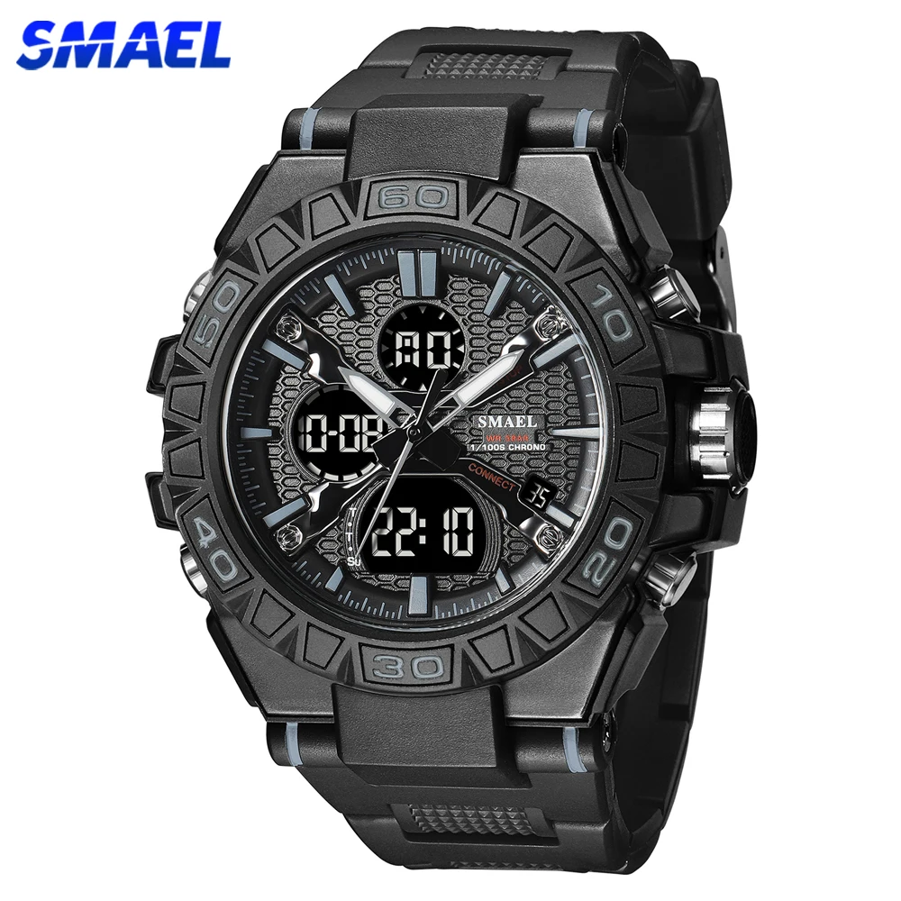 

SMAEL Men's Sports Watch Military Multi-function Wristwatches Quartz Dual Display Waterproof Man Alarm LED Backlight Clock 8071