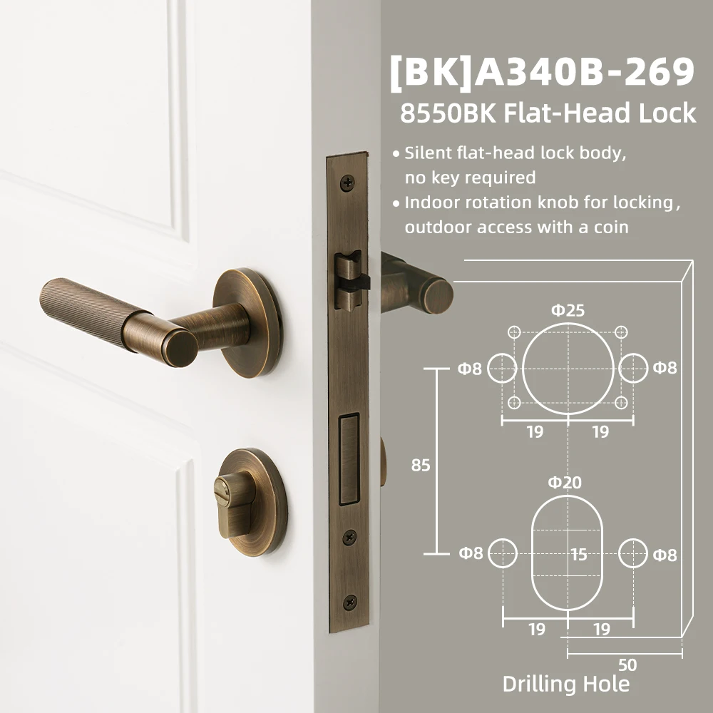 DOOROOM Nieuwe Messing Gekartelde Deurslot Handvat Set Privacy Dummy Zwart Goud Interieur Slaapkamer Badkamer Dubbele Houten Deurhendel Binnen