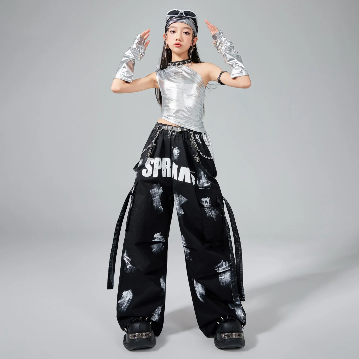 Nieuwe Kinderen Hip Hop Danskostuum Jazzdans Tops Zwarte Broek Moderne Kpop Prestaties Pak Podiumoutfits Race Kleding BL16933