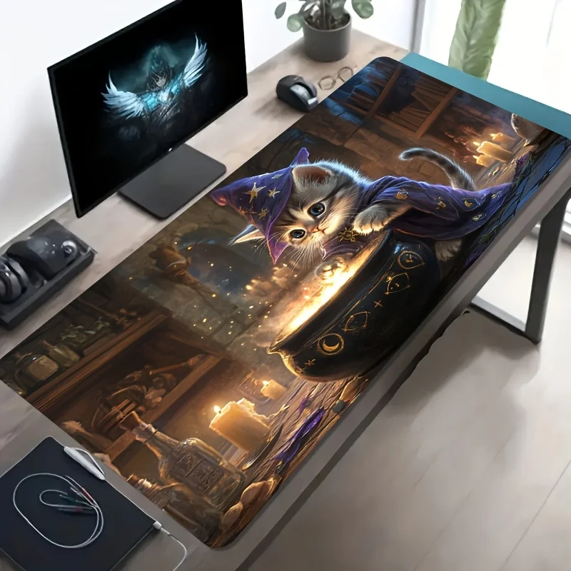 CIFBUY Large Gaming Mouse Pad, Magical Cat Alchemy Design, Non-Slip Washable Rubber Basetfor Office Home Workstation Accessories