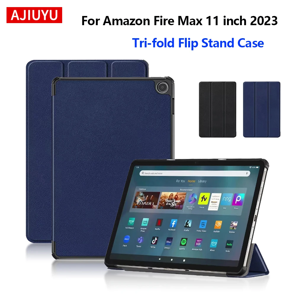 AJIUYU Kids Case For Amazon Fire Max 2023 Cover 11 inch fire Max 11 Fire Max11 Tri-fold Flip PU Leather Stand Smart Tablet Case