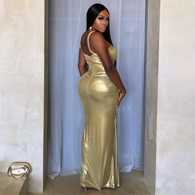 Doyerl brillant métallique robe de fête d'anniversaire femmes soirée de mariage sans manches froncé perles gaine mince boîte de nuit robes de bal