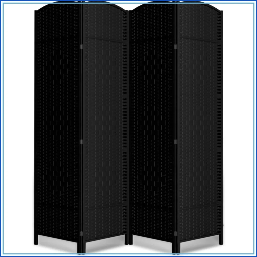 4 Panel Folding Room Divider, Woven Privacy Screen, Black, 6FT Tall, 63