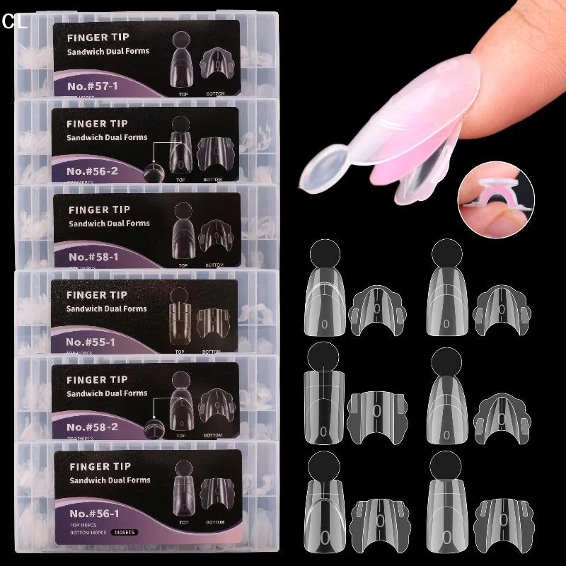 140Pcs Nail Sandwich Dual Nail Forms Quick Nail Extensions With Scale Crystal Armor Model Full Cover Tips Manicure Tool