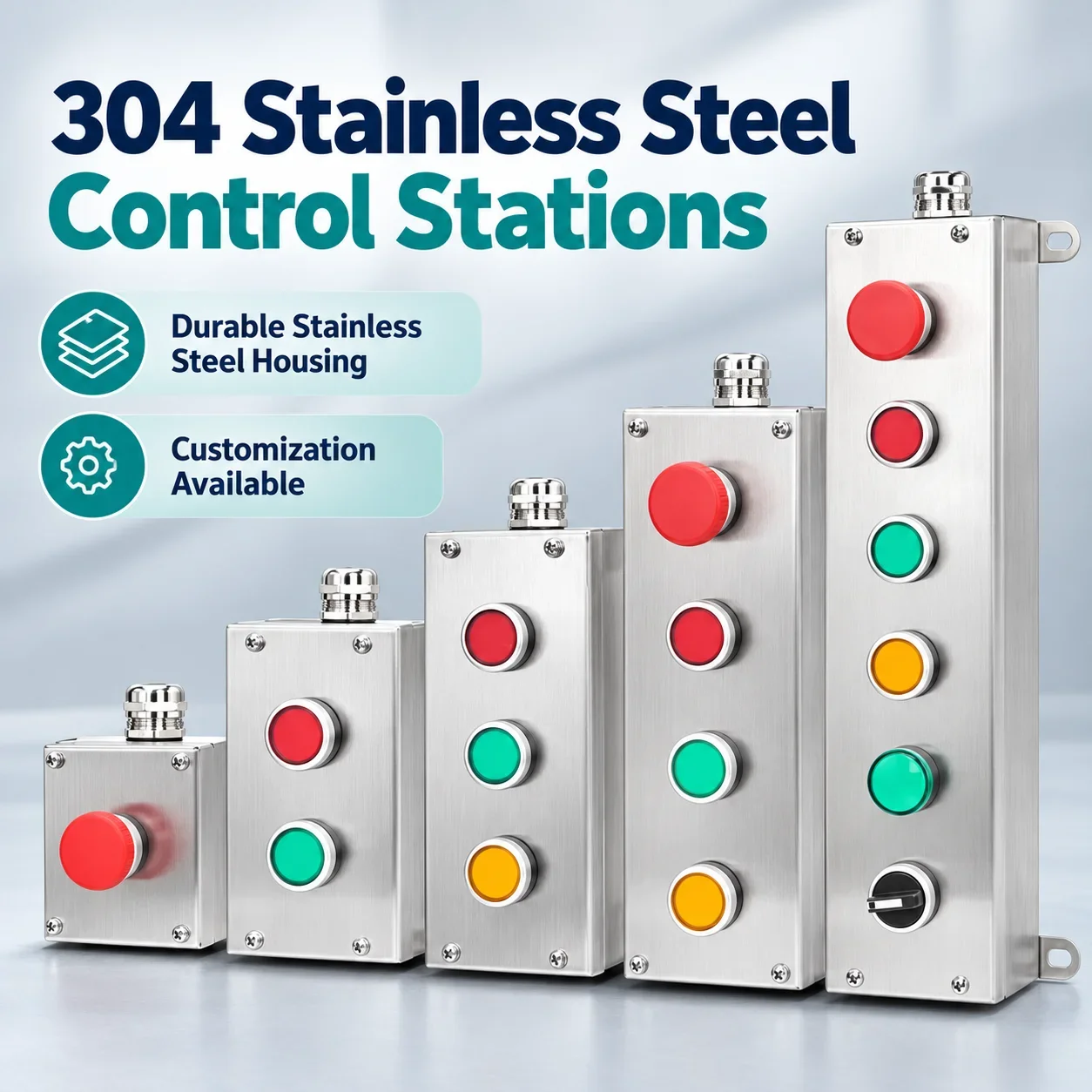 Stainless Steel 304 Emergency Stop Button Switch Control Box Three-Proof Distribution Junction Box for Control Systems