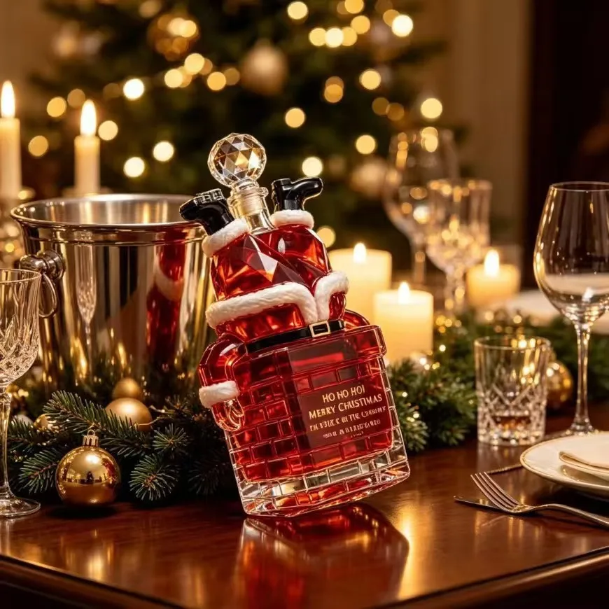 Santa Stuck In Chimney Whiskey Decanter Creative Christmas Glass Liquor Bottle Home Bar Decor Xmas Gift For Whisky Lovers