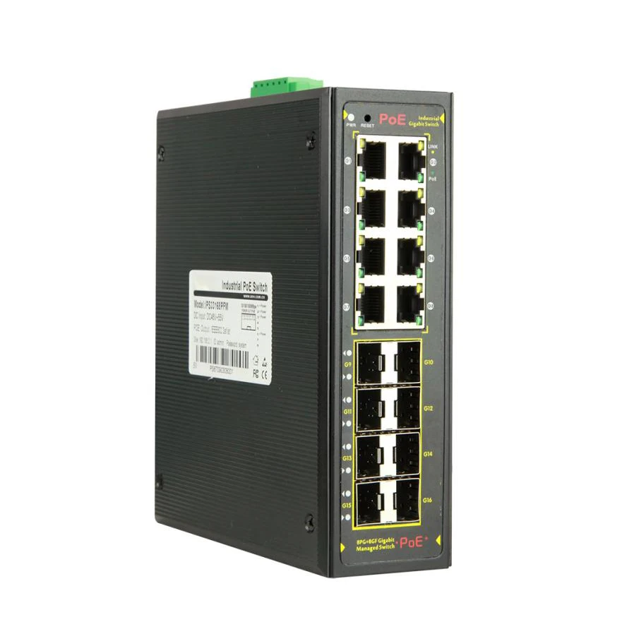 Gigabit 16 Port L2+ Managed Industrial PoE Switch 8 PoE port+8 SFP(VTS) External Power Supply 250W support VLAN Isolation