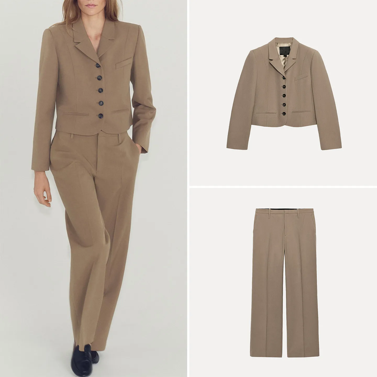 Women's Long Sleeve Button up Suit Jacket And mid Waist Wide Leg Pants Fashion Set Zadata Brand Four Seasons Suitable