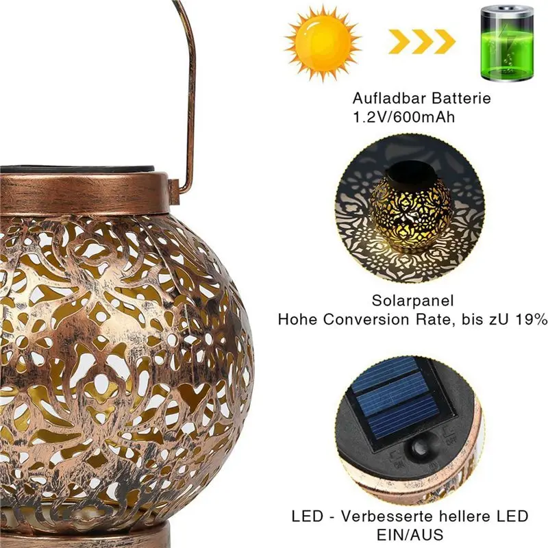 4 Pack Solar Lantern For Outdoors, Metal Solar Lights Solar Lantern Warm White IP55 Waterproof Hanging Garden Decoration-AT30