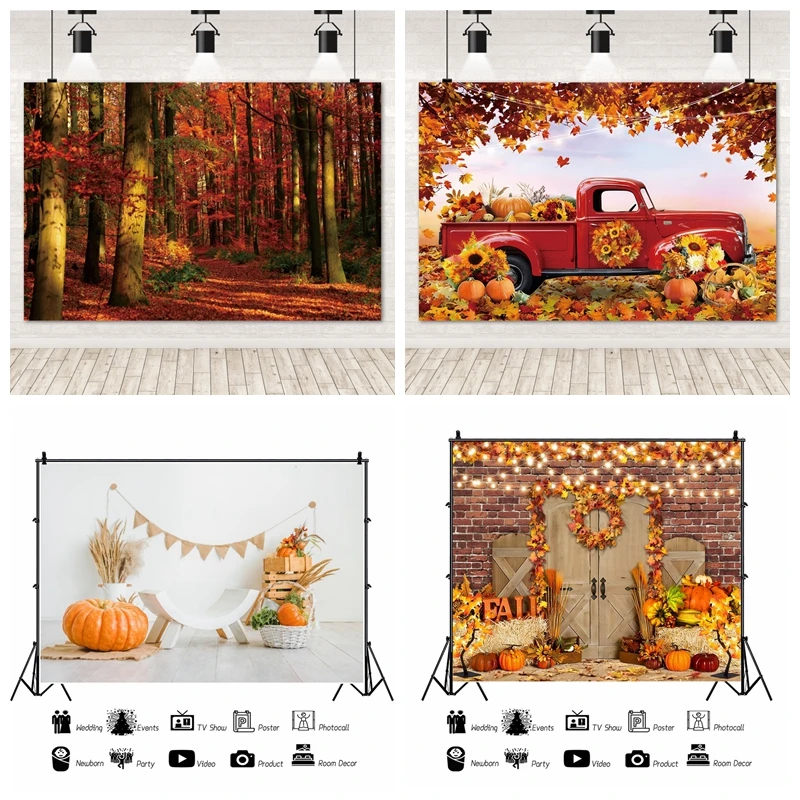 Autunno Harvest Pumpkin Saloon Maple Leaf Photography Halloween Retro Brick Wall Photo Background Photo Background Poster Banner